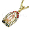 Oro Laminado Religious Pendant, Gold Filled Style Guadalupe Design, with Multicolor Crystal, Polished, Tricolor, 05.380.0048.1