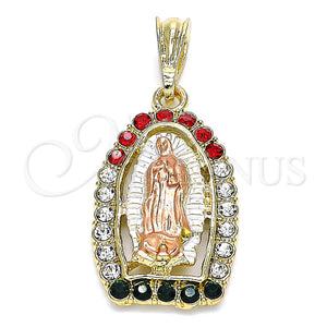 Gold Filled Pendant — Religious Pendant Guadalupe Design with Multicolor Crystal Polished — main product view — SKU 140262 | Oro Laminado dije — Religious Pendant Guadalupe diseño with Multicolor cristal pulido — SKU 140262