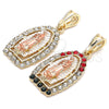 Oro Laminado Religious Pendant, Gold Filled Style Guadalupe Design, with Multicolor Crystal, Polished, Tricolor, 05.380.0048.1