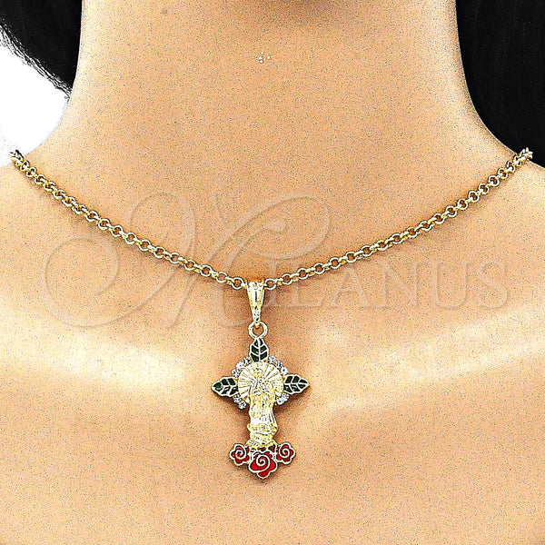 Gold Filled Pendant — Religious Pendant Guadalupe and Flower Design with White — alternate product view — SKU 140263 | Oro Laminado dije — Religious Pendant Guadalupe and flor diseño with blanco — SKU 140263