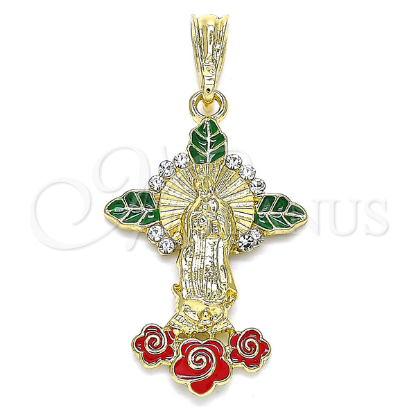Gold Filled Pendant — Religious Pendant Guadalupe and Flower Design with White — main product view — SKU 140263 | Oro Laminado dije — Religious Pendant Guadalupe and flor diseño with blanco — SKU 140263