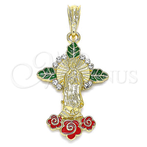 Gold Filled Pendant — Religious Pendant Guadalupe and Flower Design with White — main product view — SKU 140263 | Oro Laminado dije — Religious Pendant Guadalupe and flor diseño with blanco — SKU 140263