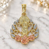 Oro Laminado Religious Pendant, Gold Filled Style Guadalupe and Flower Design, Polished, Tricolor, 05.380.0051