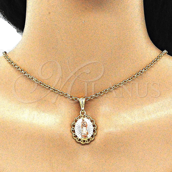 Gold Filled Pendant — Religious Pendant Guadalupe Design Polished Tricolor 05. — alternate product view — SKU 140269 | Oro Laminado dije — Religious Pendant Guadalupe diseño pulido Tricolor 05. — SKU 140269