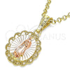 Oro Laminado Religious Pendant, Gold Filled Style Guadalupe Design, Polished, Tricolor, 05.380.0055