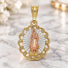 Oro Laminado Religious Pendant, Gold Filled Style Guadalupe Design, Polished, Tricolor, 05.380.0055