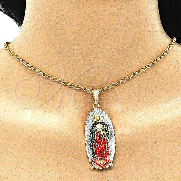 Gold Filled Pendant — Religious Pendant Guadalupe Design with Multicolor Crystal Polished — alternate product view — SKU 140274 | Oro Laminado dije — Religious Pendant Guadalupe diseño with Multicolor cristal pulido — SKU 140274