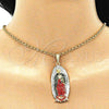 Oro Laminado Religious Pendant, Gold Filled Style Guadalupe Design, with Multicolor Crystal, Polished, Tricolor, 05.380.0059