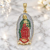 Oro Laminado Religious Pendant, Gold Filled Style Guadalupe Design, with Multicolor Crystal, Polished, Tricolor, 05.380.0059