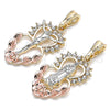 Oro Laminado Religious Pendant, Gold Filled Style Guadalupe and Heart Design, with White Crystal, Polished, Tricolor, 05.380.0060