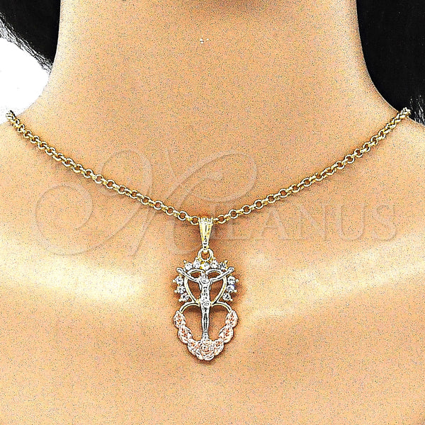 Gold Filled Pendant — Religious Pendant Jesus and Heart Design with White — alternate product view — SKU 140276 | Oro Laminado dije — Religious Pendant Jesus and corazón diseño with blanco — SKU 140276
