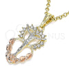 Oro Laminado Religious Pendant, Gold Filled Style Jesus and Heart Design, with White Crystal, Polished, Tricolor, 05.380.0061
