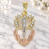 Oro Laminado Religious Pendant, Gold Filled Style Jesus and Heart Design, with White Crystal, Polished, Tricolor, 05.380.0061