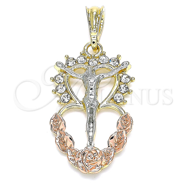 Gold Filled Pendant — Religious Pendant Jesus and Heart Design with White — main product view — SKU 140276 | Oro Laminado dije — Religious Pendant Jesus and corazón diseño with blanco — SKU 140276