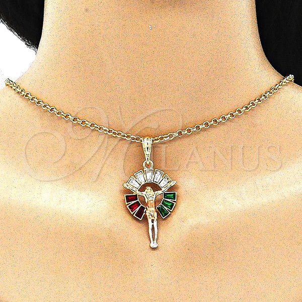 Gold Filled Pendant — Religious Pendant Jesus and Baguette Design with Multicolor — alternate product view — SKU 140277 | Oro Laminado dije — Religious Pendant Jesus and Baguette diseño with Multicolor — SKU 140277