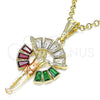 Oro Laminado Religious Pendant, Gold Filled Style Jesus and Baguette Design, with Multicolor Crystal, Polished, Tricolor, 05.380.0062