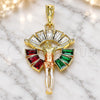 Oro Laminado Religious Pendant, Gold Filled Style Jesus and Baguette Design, with Multicolor Crystal, Polished, Tricolor, 05.380.0062