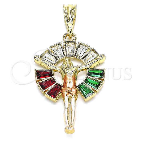 Gold Filled Pendant — Religious Pendant Jesus and Baguette Design with Multicolor — main product view — SKU 140277 | Oro Laminado dije — Religious Pendant Jesus and Baguette diseño with Multicolor — SKU 140277