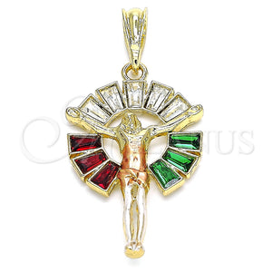 Gold Filled Pendant — Religious Pendant Jesus and Baguette Design with Multicolor — main product view — SKU 140277 | Oro Laminado dije — Religious Pendant Jesus and Baguette diseño with Multicolor — SKU 140277