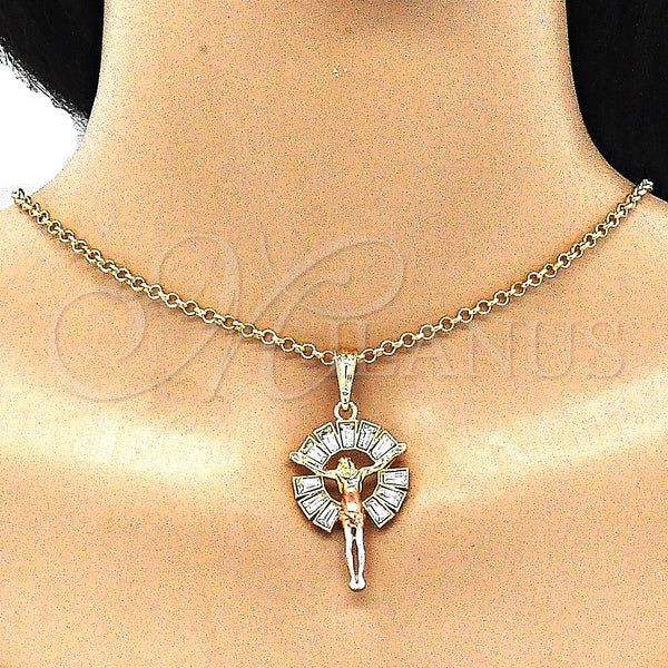Gold Filled Pendant — Religious Pendant Jesus and Baguette Design with White — alternate product view — SKU 140278 | Oro Laminado dije — Religious Pendant Jesus and Baguette diseño with blanco — SKU 140278