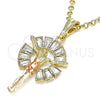 Oro Laminado Religious Pendant, Gold Filled Style Jesus and Baguette Design, with White Crystal, Polished, Tricolor, 05.380.0062.1