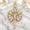 Oro Laminado Religious Pendant, Gold Filled Style Jesus and Baguette Design, with White Crystal, Polished, Tricolor, 05.380.0062.1