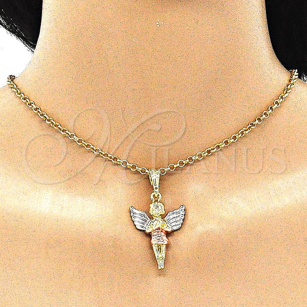 Gold Filled Pendant — Religious Pendant Angel Design Polished Tricolor 05. — alternate product view — SKU 140281 | Oro Laminado dije — Religious Pendant Angel diseño pulido Tricolor 05. — SKU 140281