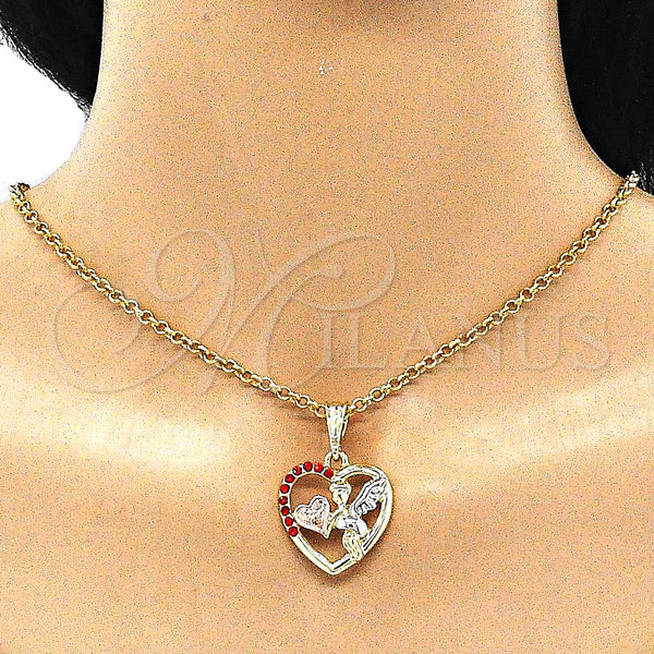 Gold Filled Pendant — Religious Pendant Angel and Heart Design with Garnet — alternate product view — SKU 140282 | Oro Laminado dije — Religious Pendant Angel and corazón diseño with Garnet — SKU 140282