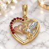 Oro Laminado Religious Pendant, Gold Filled Style Angel and Heart Design, with Garnet Crystal, Polished, Tricolor, 05.380.0066