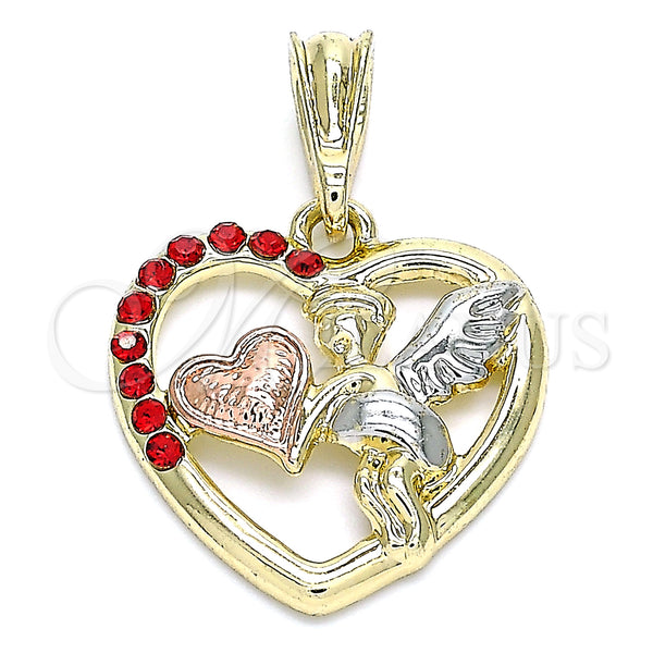 Gold Filled Pendant — Religious Pendant Angel and Heart Design with Garnet — main product view — SKU 140282 | Oro Laminado dije — Religious Pendant Angel and corazón diseño with Garnet — SKU 140282