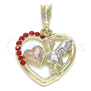 Gold Filled Pendant — Religious Pendant Angel and Heart Design with Garnet — main product view — SKU 140282 | Oro Laminado dije — Religious Pendant Angel and corazón diseño with Garnet — SKU 140282