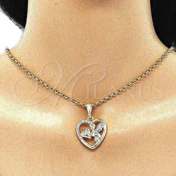 Gold Filled Pendant — Religious Pendant Angel and Heart Design with White — alternate product view — SKU 140283 | Oro Laminado dije — Religious Pendant Angel and corazón diseño with blanco — SKU 140283