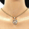Oro Laminado Religious Pendant, Gold Filled Style Angel and Heart Design, with White Crystal, Polished, Tricolor, 05.380.0066.1