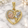 Oro Laminado Religious Pendant, Gold Filled Style Angel and Heart Design, with White Crystal, Polished, Tricolor, 05.380.0066.1
