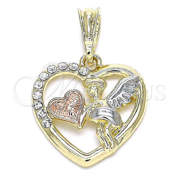 Gold Filled Pendant — Religious Pendant Angel and Heart Design with White — main product view — SKU 140283 | Oro Laminado dije — Religious Pendant Angel and corazón diseño with blanco — SKU 140283