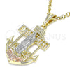 Oro Laminado Religious Pendant, Gold Filled Style Guadalupe and Anchor Design, Polished, Tricolor, 05.380.0069