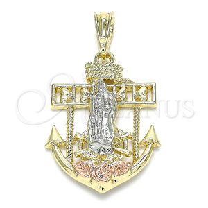 Gold Filled Pendant — Religious Pendant Guadalupe and Anchor Design Polished Tricolor — main product view — SKU 140286 | Oro Laminado dije — Religious Pendant Guadalupe and Anchor diseño pulido Tricolor — SKU 140286