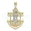 Oro Laminado Religious Pendant, Gold Filled Style Guadalupe and Anchor Design, Polished, Tricolor, 05.380.0069