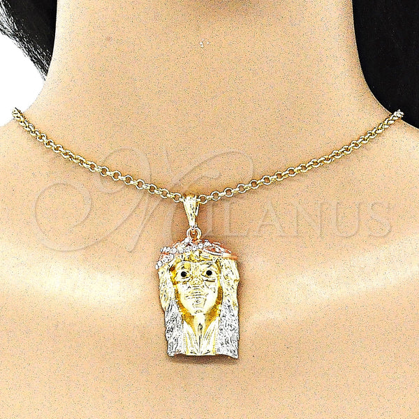 Gold Filled Pendant — Religious Pendant Jesus Design with White and Black — alternate product view — SKU 140288 | Oro Laminado dije — Religious Pendant Jesus diseño with blanco and negro — SKU 140288
