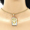 Oro Laminado Religious Pendant, Gold Filled Style Jesus Design, with White and Black Crystal, Polished, Tricolor, 05.380.0071