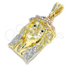Oro Laminado Religious Pendant, Gold Filled Style Jesus Design, with White and Black Crystal, Polished, Tricolor, 05.380.0071