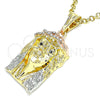 Oro Laminado Religious Pendant, Gold Filled Style Jesus Design, with White and Black Crystal, Polished, Tricolor, 05.380.0071