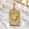 Oro Laminado Religious Pendant, Gold Filled Style Jesus Design, with White and Black Crystal, Polished, Tricolor, 05.380.0071