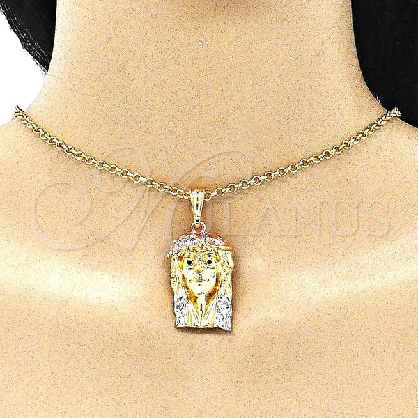 Gold Filled Pendant — Religious Pendant Jesus Design with White and Black — alternate product view — SKU 140289 | Oro Laminado dije — Religious Pendant Jesus diseño with blanco and negro — SKU 140289