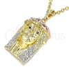 Oro Laminado Religious Pendant, Gold Filled Style Jesus Design, with White and Black Crystal, Polished, Tricolor, 05.380.0072