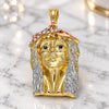 Oro Laminado Religious Pendant, Gold Filled Style Jesus Design, with White and Black Crystal, Polished, Tricolor, 05.380.0072