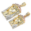 Oro Laminado Religious Pendant, Gold Filled Style Jesus Design, with White and Black Crystal, Polished, Tricolor, 05.380.0072