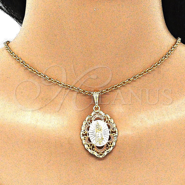 Gold Filled Pendant — Religious Pendant Guadalupe Design Polished Tricolor 05. — alternate product view — SKU 140290 | Oro Laminado dije — Religious Pendant Guadalupe diseño pulido Tricolor 05. — SKU 140290