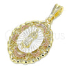 Oro Laminado Religious Pendant, Gold Filled Style Guadalupe Design, Polished, Tricolor, 05.380.0073