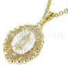 Oro Laminado Religious Pendant, Gold Filled Style Guadalupe Design, Polished, Tricolor, 05.380.0073